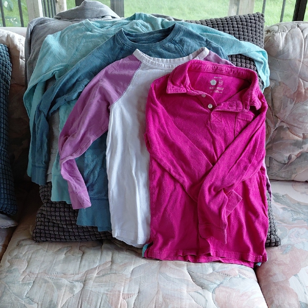 Primary Kids Long Sleeve Tees in Magenta, Teal, and White